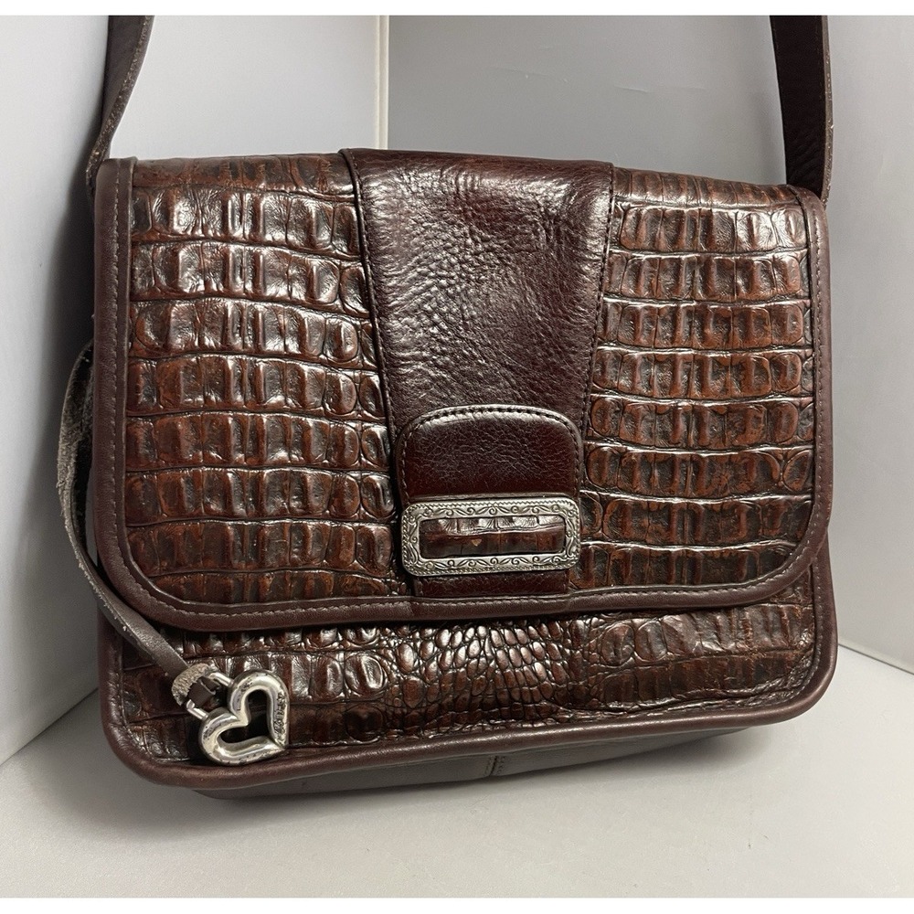 BRIGHTON Leather Crossbody Purse Brown Embossed Crocodile